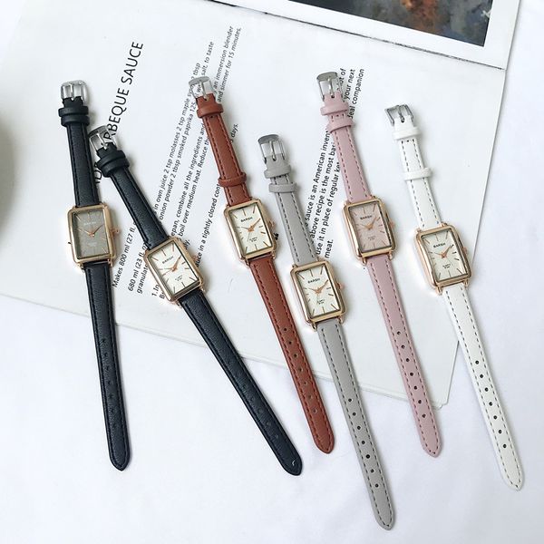 

simple rectangle mens watches quartz clock women's fashion casual retro leather watches female wristwatches, Slivery;brown