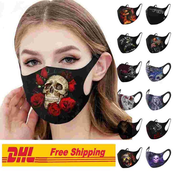 

us stock 31 styles halloween party masks washable reusable adults cotton face masks 3d printed ghost jolly skull horror masks fy9185