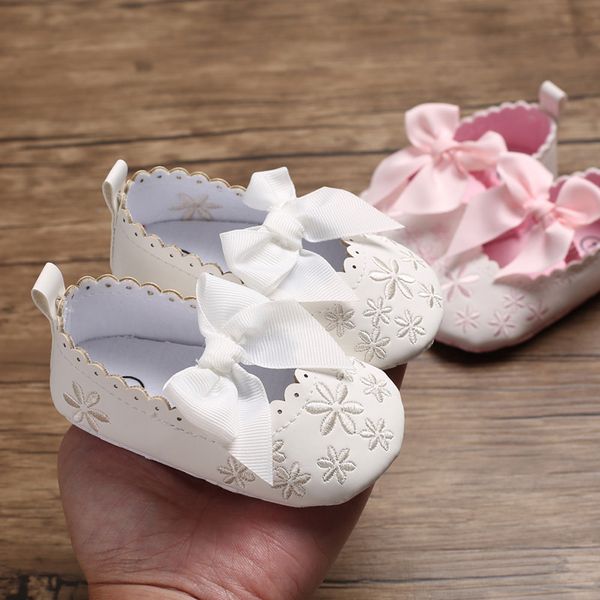 

симпатичные лук новорожденный детская обувь сплошной цвет цветка printed new born baby girl детская малышей для первый рабочий