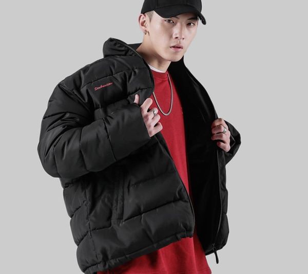 

casual spring parka warm winter jacket men cotton korean coat zipper thick mens winter coats roupas masculinas men clothes mf036, Black