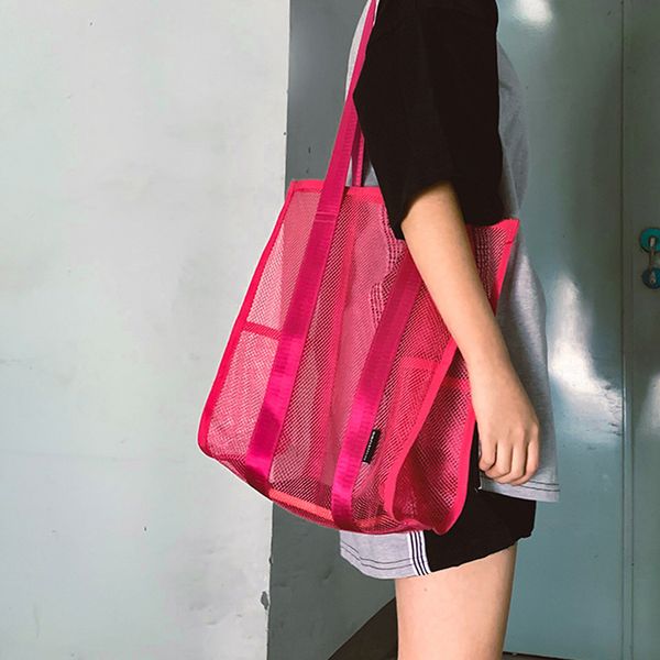 

fashion men's and women's sports and leisure transparent mesh handbag foldable waterproof large-capacity shopping bags may29