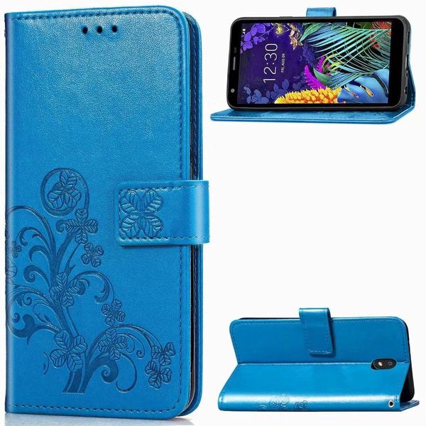 

cgjxsleather wallet case for lg w30 w10 k20 2019 k30 2019 k40s stylo 5 4 k50 q60 imprint lucky clover flower id card slot holder purse flip