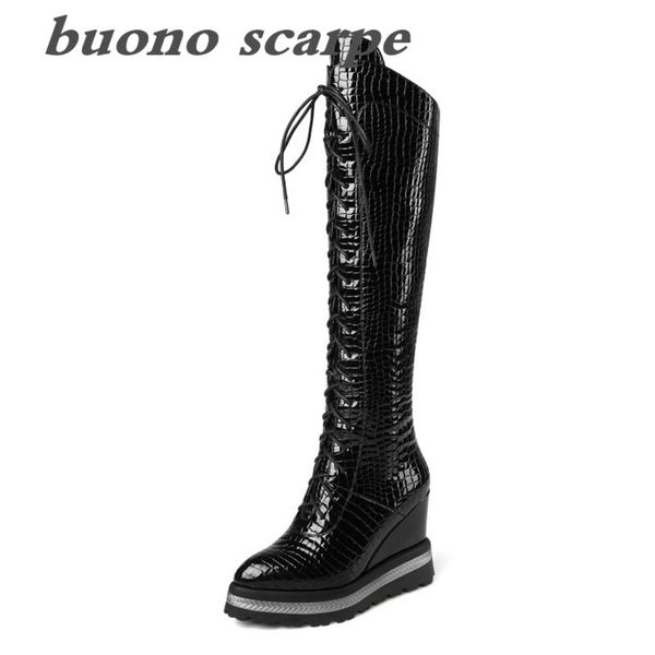 

новые женские сапоги высокой пятки молнии сапоги высокие клин женская кожа, Black