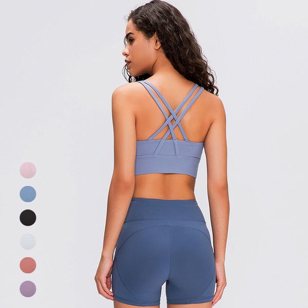 

new 2020 yoga slim shirt solid color cross-back leak backless sports bra yoga clothes new female small halter bra straps fitness women, White;red