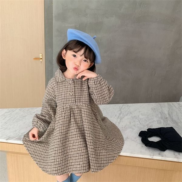 

2020 autumn fashion girls thick woolen plaid dresses children casual warm long sleeve dress 0924, Red;yellow
