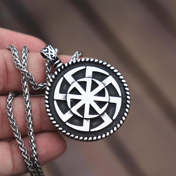 

kolovrat slavic symbol of the sun 316l stainless steel men pendant stunning ornament unique pagan jewelry, Silver