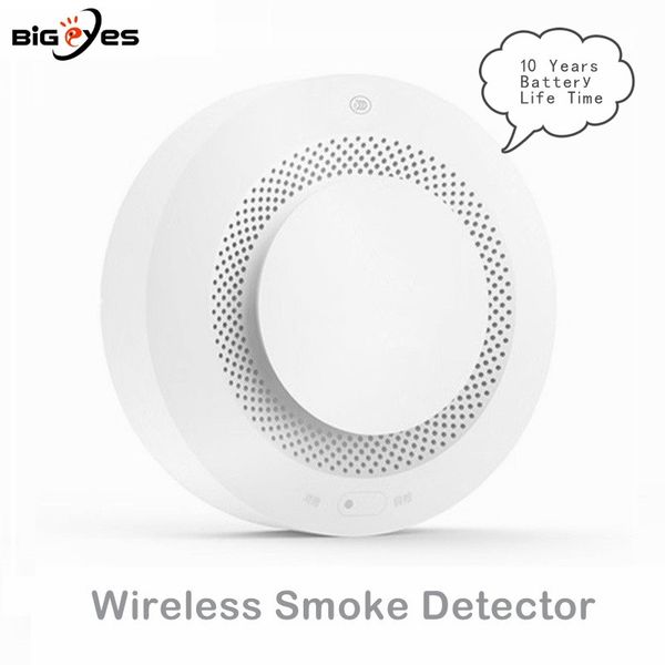 

433mhz wireless smoke detector battery power smoke sensor fire alarm system with 10 years of battery life time for burglar alarm, Black;white