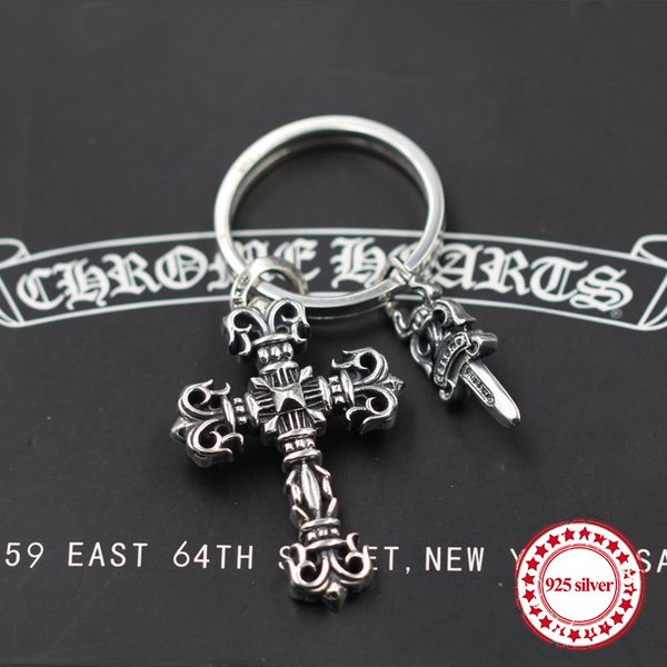 

s925 sterling silver keychain personality classic punk style hip-hop crosses modeling gifts to send lover jewelry, Slivery;golden