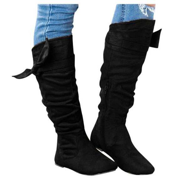 

2020 new simple women shoes ladies fashion casual beautiful knotted knee-high long boots flat fashion pu leather shoes #821, Black