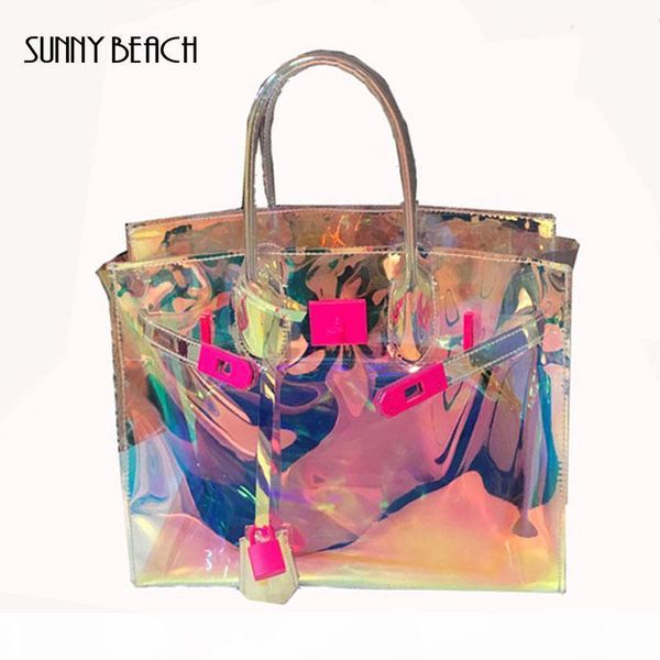 

sunny beach transparent hologram laser messenger bag women pink jelly shoulder bag female harajuku big tote girl handbags bolsas