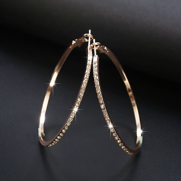 

2020 Fashion Hoop Earrings With Rhinestone Circle Earrings Simple Big Circle Gold Color Loop For Women