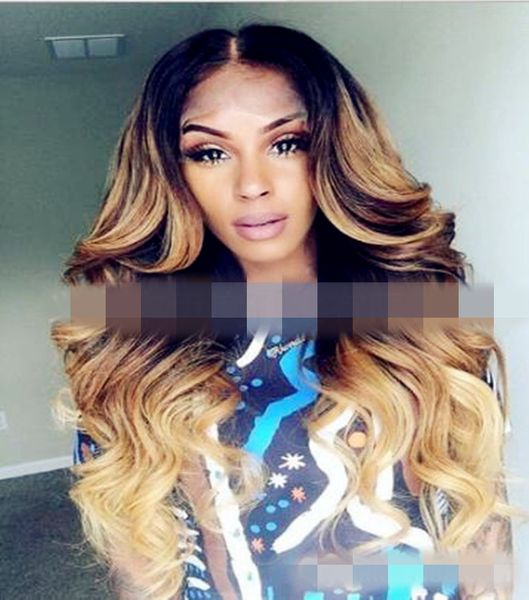 

foreign trade divided into brown-yellow long hair curly hair mixed color gradient big scalp manufacturer wig, Black