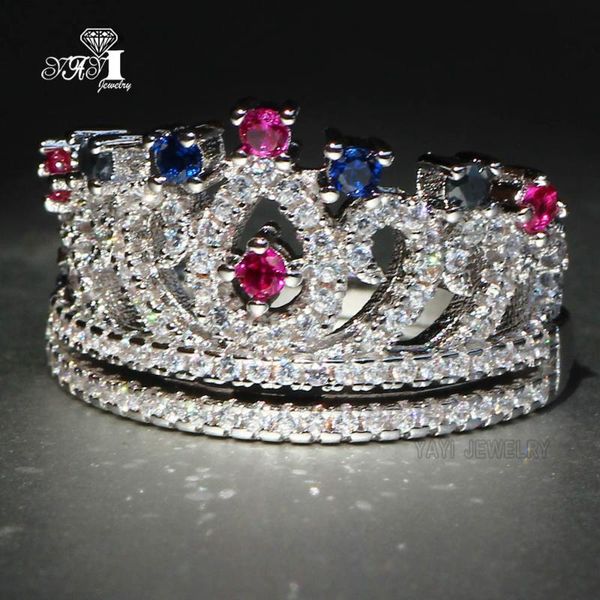 

yayi jewelry fashion princess cut 5.3 ct white zircon silver color engagement rings wedding crown rings party 676, Golden;silver