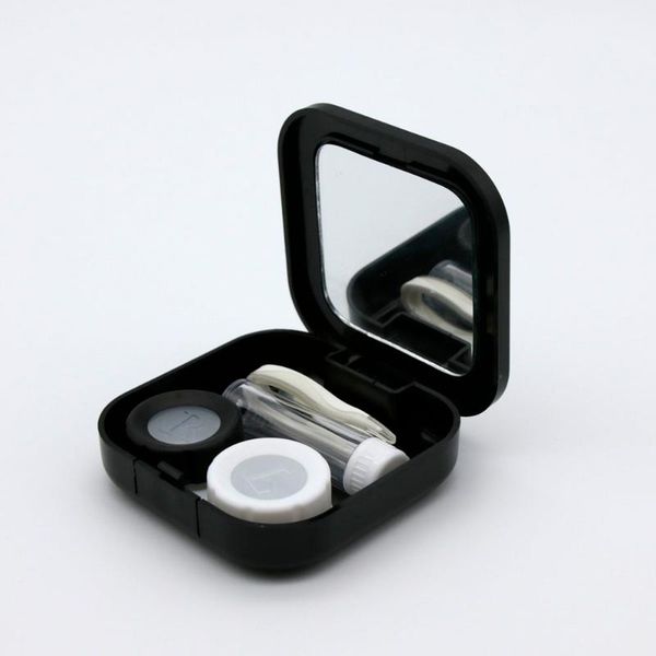 

2020 1pcs cartoon cute beard square mirror cover contact lens case travel container holder storage soaking box case sale, Silver