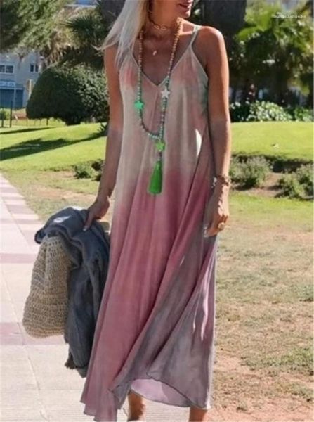 

long casual dress v neck loose womens clothing womens gradient print designer sleeveless dresses fashion spaghetti strap, Black;gray