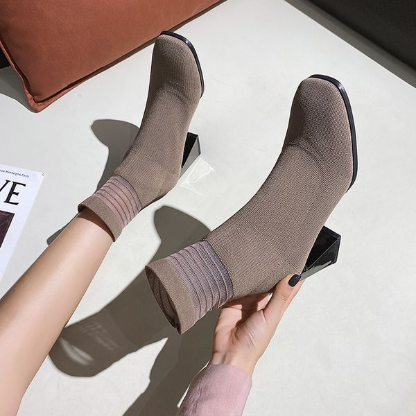 

winter boots lady shoes round toe mid-calf booties women boots-women low heels booties 2020 med rubber short rock mid calf, Black