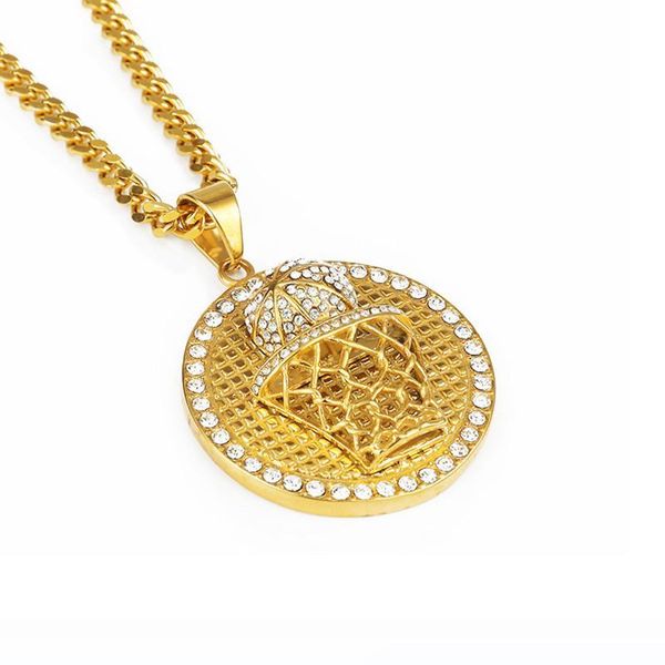 

new design hip hop jewelry fashion men round basketball pendant necklace crystal men punk necklace with chain long 60cm, Silver