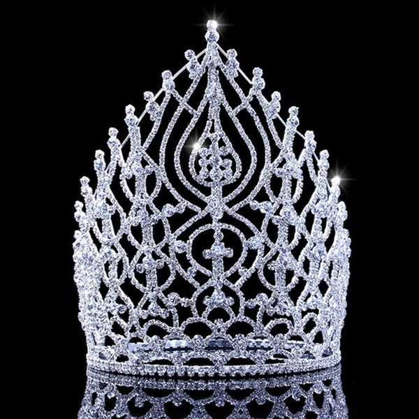 

new gold silver color luxury big crystal tiaras ctrstal rhinestone pageant crowns baroque wedding hair accessories jci100, White;golden