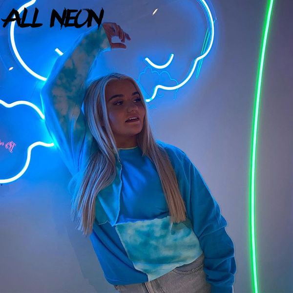 

allneon y2k aesthetics crewneck long sleeve oversized sweatshirts e-girl fashion patchwork tie dye loosed 90s streetwear, Black