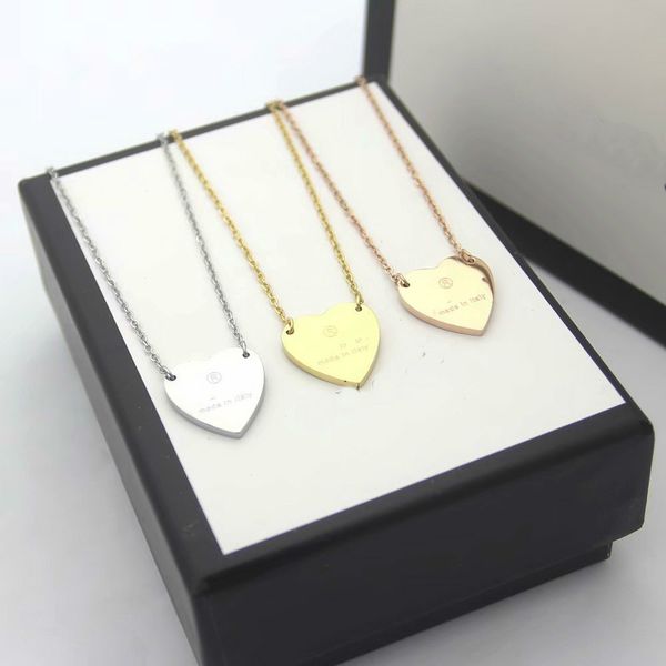

new arrive fashion lady titanium steel lettering 18k plated gold necklaces with g letter heart pendant 3 color, Silver