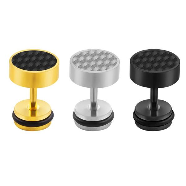 

1 pair punk rock stud earring for men women fashion carbon fiber black round earring fake ear plug ear piercing, Golden;silver