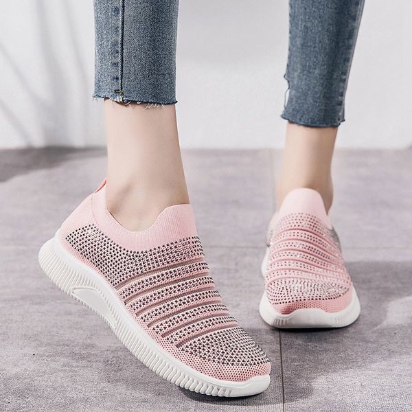 

women slip on flats crystal bling breathable ladies walking shoes summer casual female shallow vulcanized shoes comfortable 2020, Black