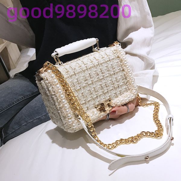 

fashion pearls woolen women shoulder bags designer handbags luxury chains ladies crossbody bag small flap winter purses 2019 sac