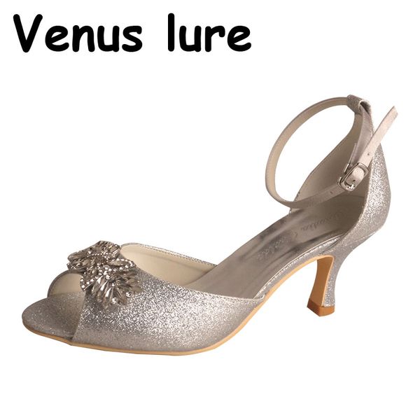 

silver glitter bridal heels for wedding under $50 crystal ladies sandals peep toe, Black