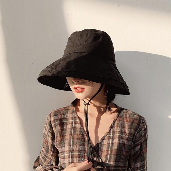 

hat female japanese outdoor basin hat summer big eaves outing fisherman sunscreen sun, Blue;gray