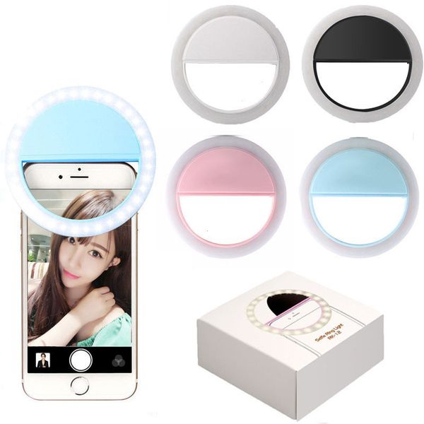 LED Selfie Light per Iphone 11 XR XS Max Lampada selfie universale Obiettivo per telefono cellulare Anello flash portatile per Samsung S20 Huawei P40