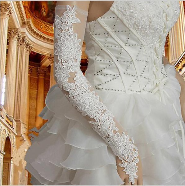 Guanti da sposa in pizzo cavo da sposa Guanti da sposa allungati Bianco avorio Accessori lunghi senza dita