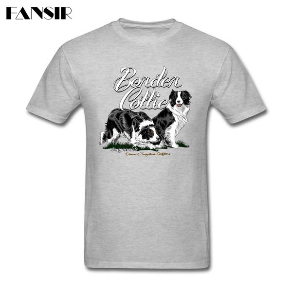 

screen printing t shirt men's custom cotton short sleeve border collie dog family clothing men t-shirts