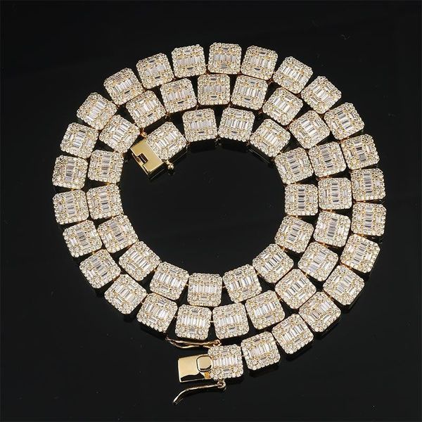 

10мм персонализированные мужские hip hop iced out прямоугольник cz кубический циркон gold chain ожерелье bling hiphop рэппер цепи ювелирные, Silver