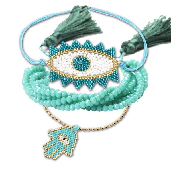

bluestar bracelets women evil eye blue bracelet set tassel chic beads bohemian chain jewelry bangle set diy accessories, Black