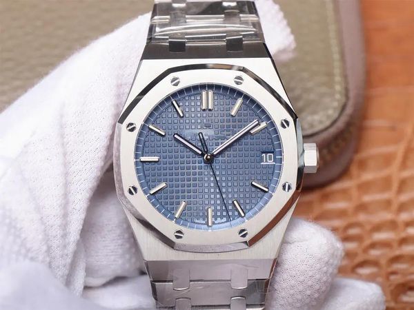 

om 15500 montre de luxe новая 4302 автоматической цепи нагрузки машина движение часы 41mm * 10.4mm стального корпуса с mens watch, Slivery;brown