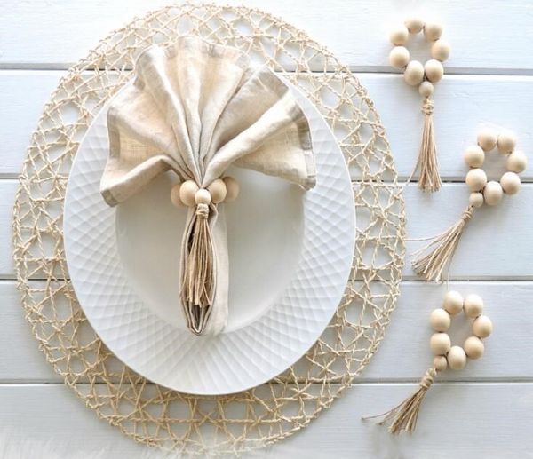 

napkin wooden bead pendants decoration rings wooden bead natural for napkin decor wedding table home holder uy2008 lzjee