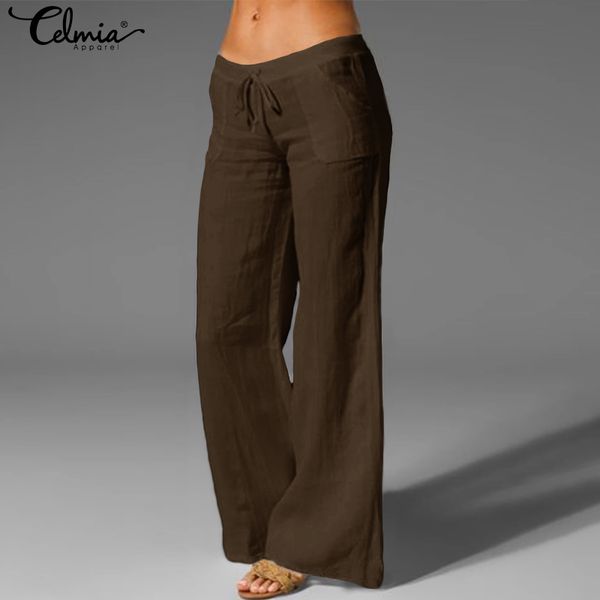 

2020 fashion women wide leg pants celmia plus size elastic waist solid long trousers casual loose party pantalon palazzo s-5xl, Black;white