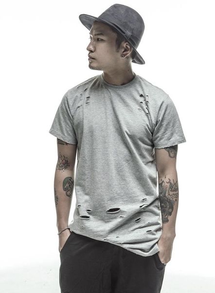 

extended tee shirts hip hop fashion hole streetwear west short sleeve long t shirts cool swag clothes, White;black