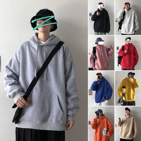 

men's hoodies & sweatshirts solid color fashion casual loose hooded sweatshirt men streetwear wild hip hop hoodie mens hoody large size, Black