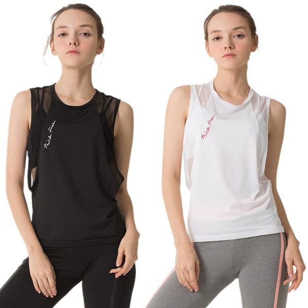 

women mesh loose yoga vest sleeveless gym fitness tank running yoga top, White;black