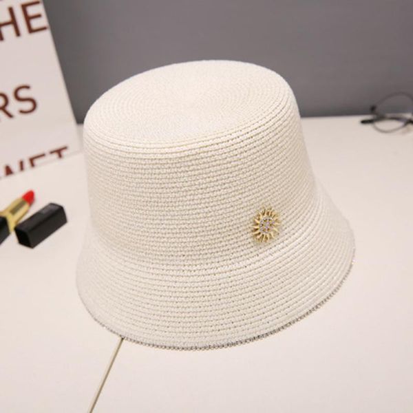

hat female japanese bucket hat high cold show face small straw summer fashion bucket seaside vacation beach, Blue;gray