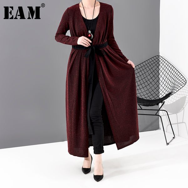 

eam] women bandage long temperament trench new v-collar long sleeve loose fit windbreaker fashion tide spring 2020 jo572, Tan;black