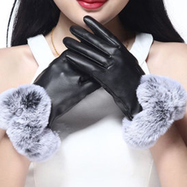 

glove new winter gloves fashion solid color glove women' plush mouth leather gloves for ladies, Blue;gray