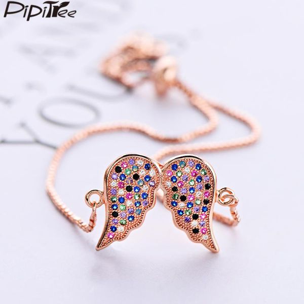 

pipitree gorgeous multi cz zircon angel bracelet femme rose gold color box chain bracelets for women adjustable jewelry, Red;blue