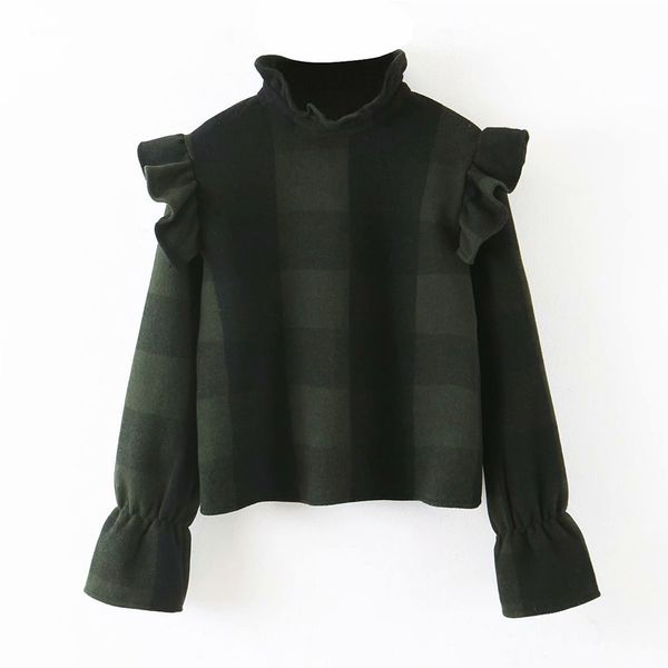 

2020 autumn women plaid blouses shirts long sleeve o-neck ruffles woolen female casual street shirt clothing blusas, White