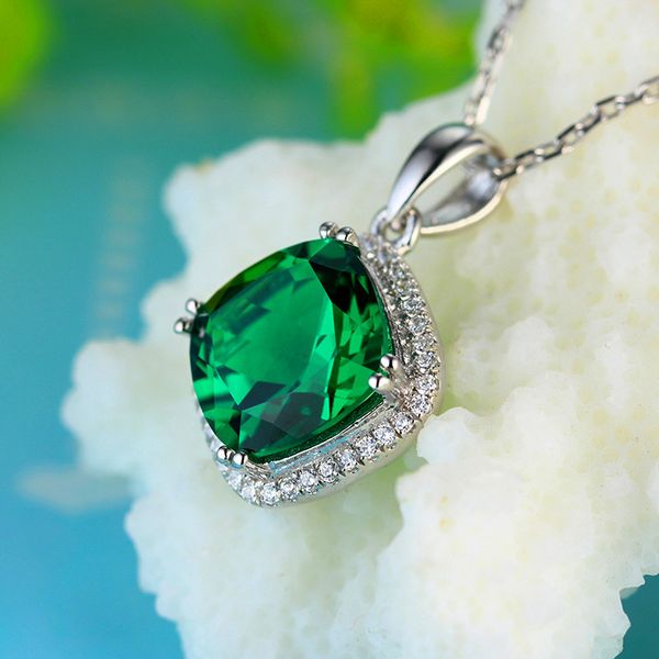 

cute female square pendant necklace fashion silver color wedding necklace classic green blue zircon for women