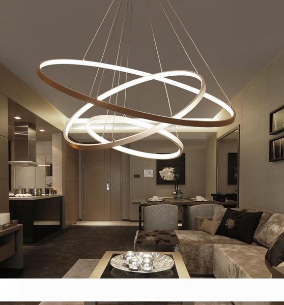 

modern acrylic led pendant lights circle rings chandeliers white black glod color for office dining room living room
