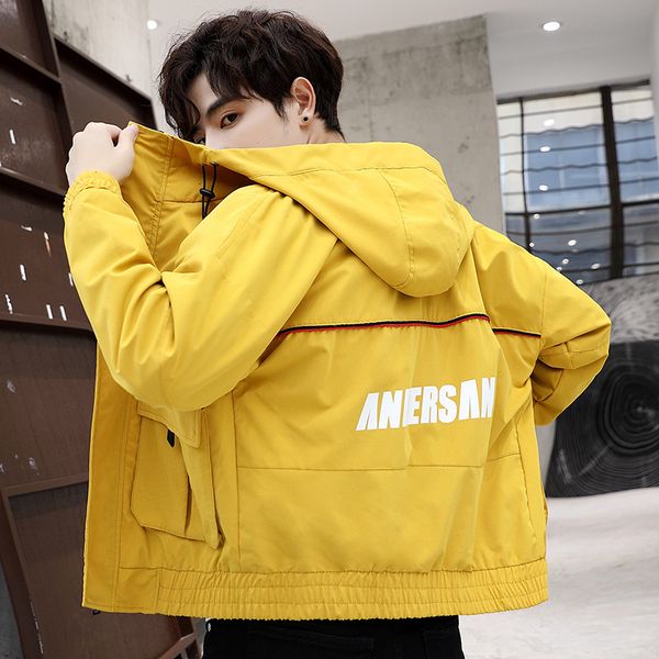 

men's casual jacket 2020 spring and autumn new men's youth fashion brand hooded loose tooling jacket for men, Black;white