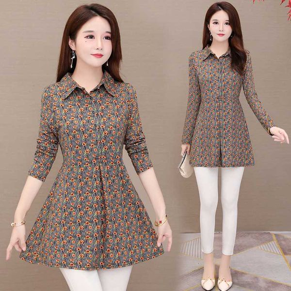 

autumn female turn down long sleeve shirts casual red blusas mujer women new fashion loose blouse floral printed shirt, White