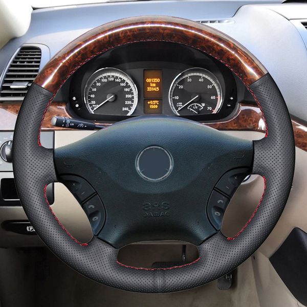 

diy black artificial leather hand-stitched car steering wheel cover for mercedes benz vito 2010-2015 viano w639 2006-2011